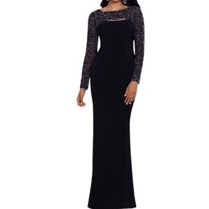 New Women’s Betsey And Adam Haisley Long Jersey Knit Beaded Dress Size 8